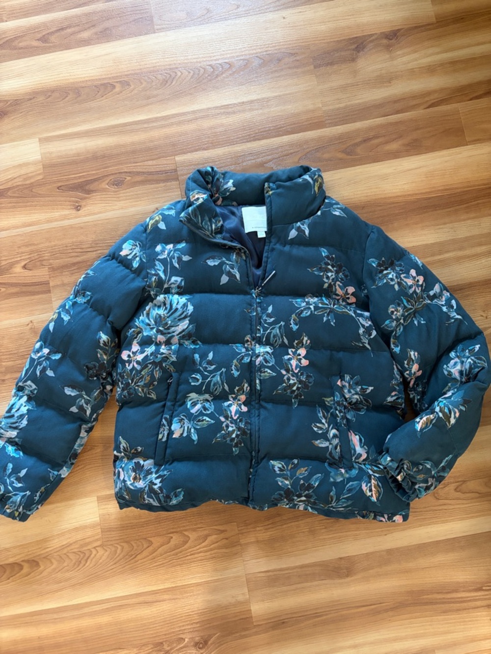 Anthropologie Ett:Twa Floral Blue Puffer Jacket Thick Zip Up - Picture 4 of 12